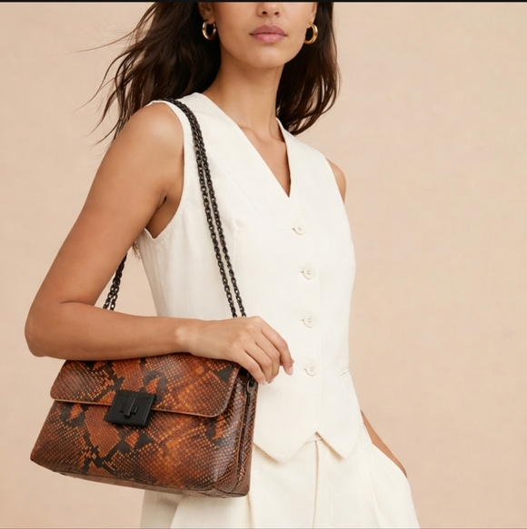 Nicole Miller Crossbody Purse Brown Snakeskin Print - Picture 6 of 6